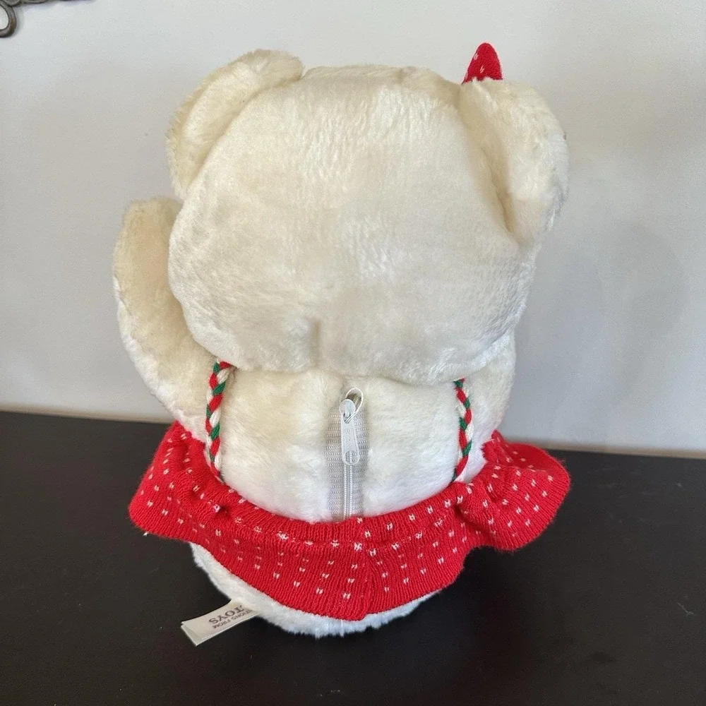 VTG 80's TL Toys White Christmas Girl Blushing Musical Teddy Bear Singing RARE